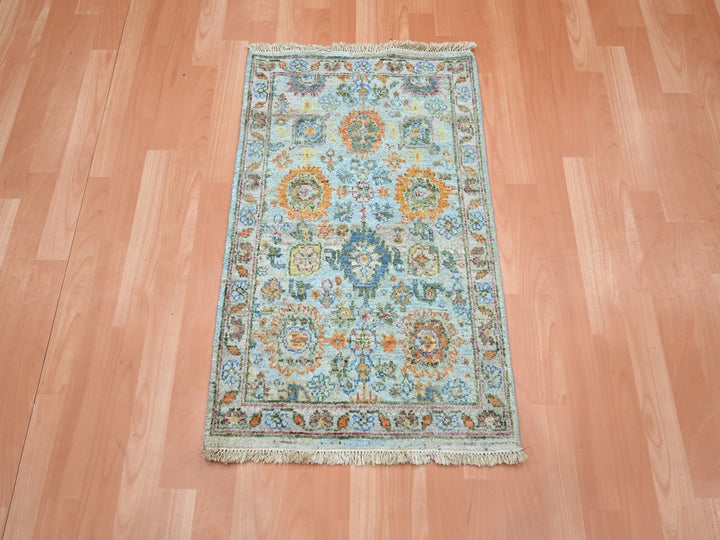 1'11" x 3'0" New Hand Knotted Blue Wool Rectangle Oriental Rug - MOA10275822