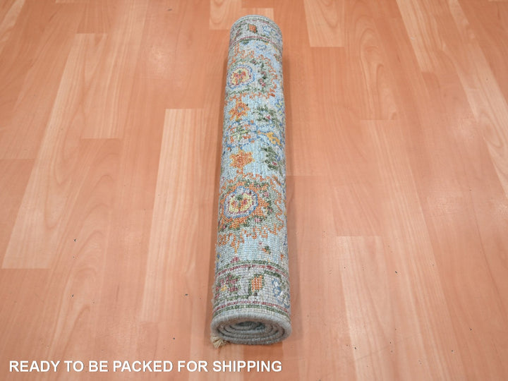 1'11" x 3'0" New Hand Knotted Blue Wool Rectangle Oriental Rug - MOA10275822