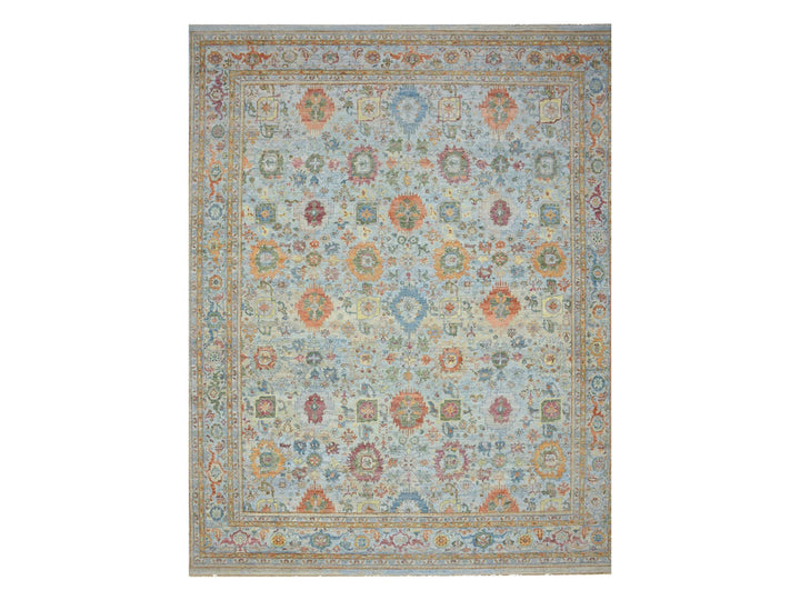 11'10" x 14'11" New Hand Knotted Blue Wool Rectangle Oriental Rug - MOA10275823