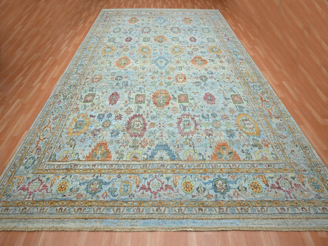 11'10" x 14'11" New Hand Knotted Blue Wool Rectangle Oriental Rug - MOA10275823
