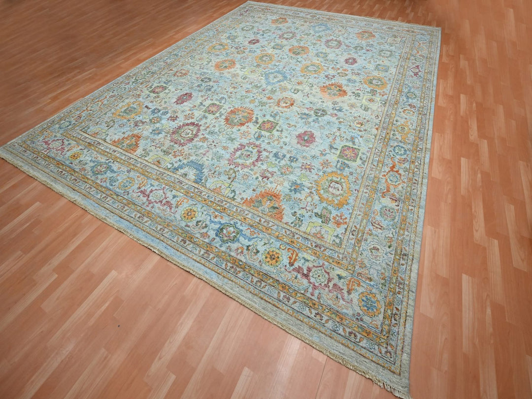 11'10" x 14'11" New Hand Knotted Blue Wool Rectangle Oriental Rug - MOA10275823