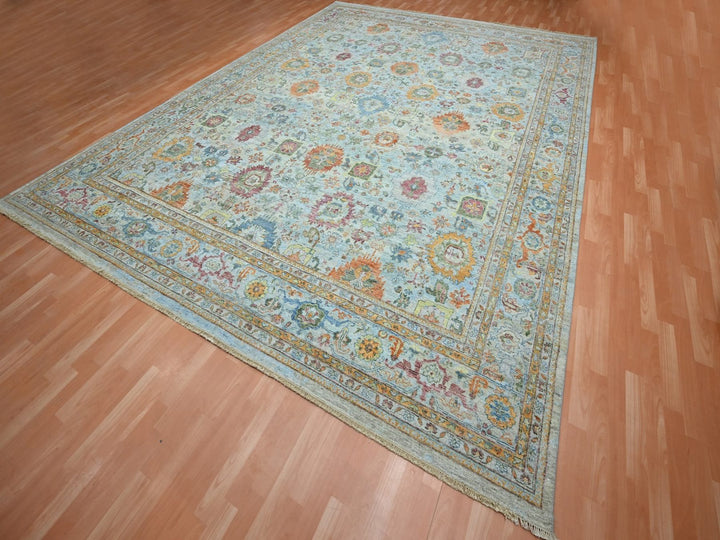 11'10" x 14'11" New Hand Knotted Blue Wool Rectangle Oriental Rug - MOA10275823