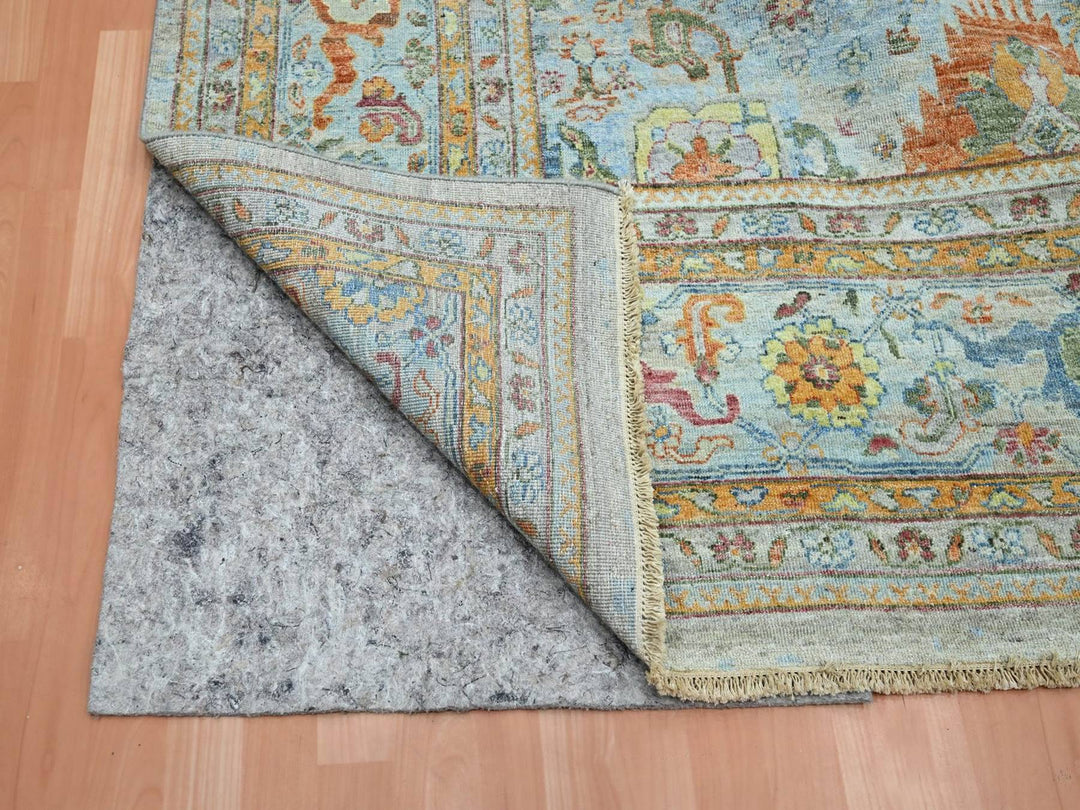 11'10" x 14'11" New Hand Knotted Blue Wool Rectangle Oriental Rug - MOA10275823