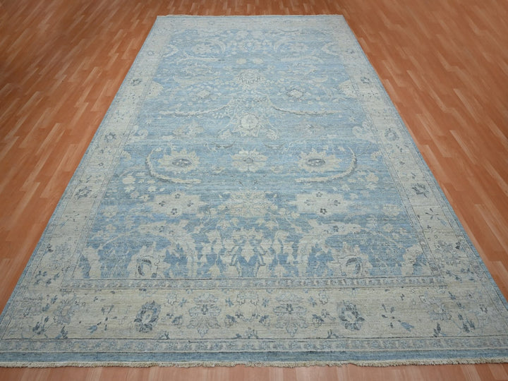 9'11" x 13'11" New Hand Knotted Blue Wool Rectangle Oriental Rug - MOA10275824