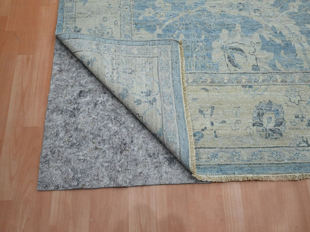 9'11" x 13'11" New Hand Knotted Blue Wool Rectangle Oriental Rug - MOA10275824