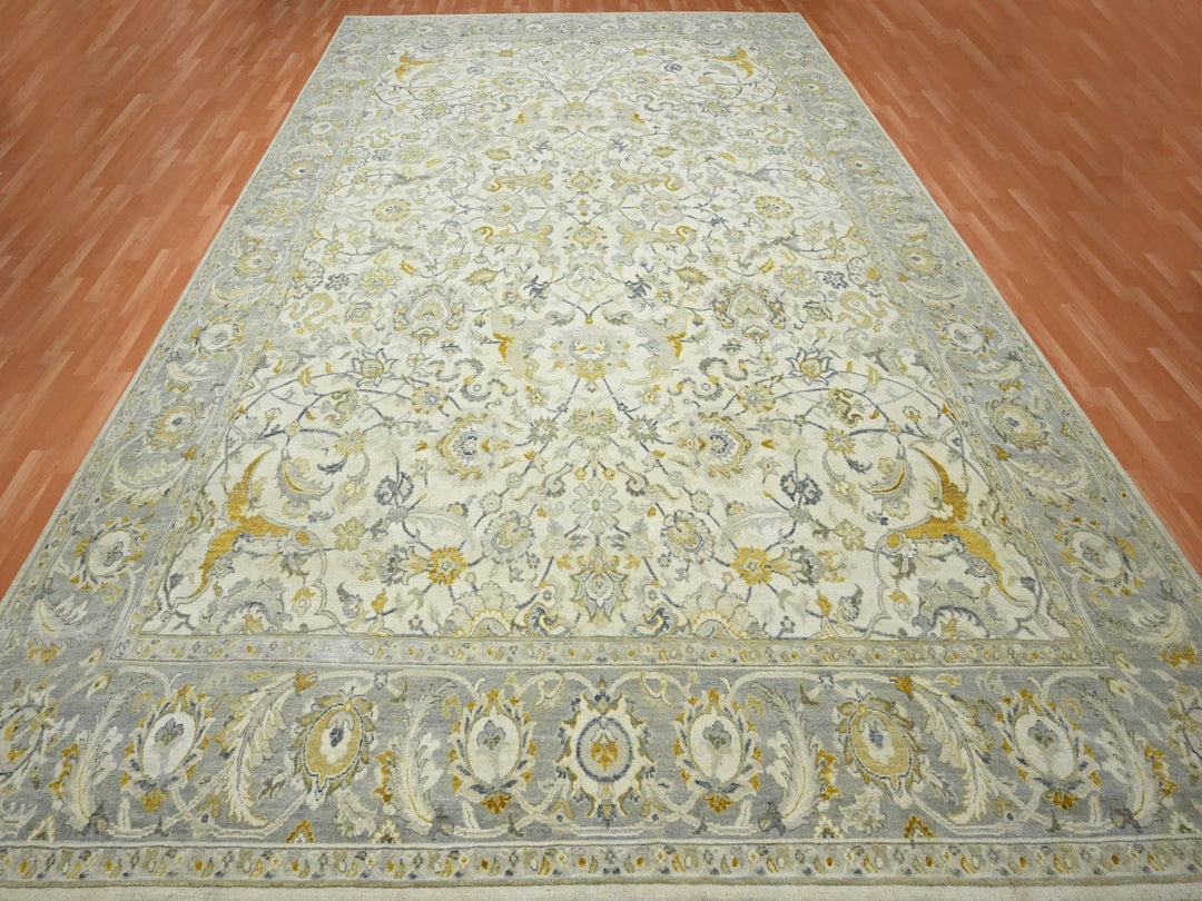 12'2" x 15'6" New Hand Knotted Ivory Wool Rectangle Oriental Rug - MOA10275825