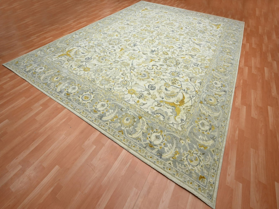 12'2" x 15'6" New Hand Knotted Ivory Wool Rectangle Oriental Rug - MOA10275825