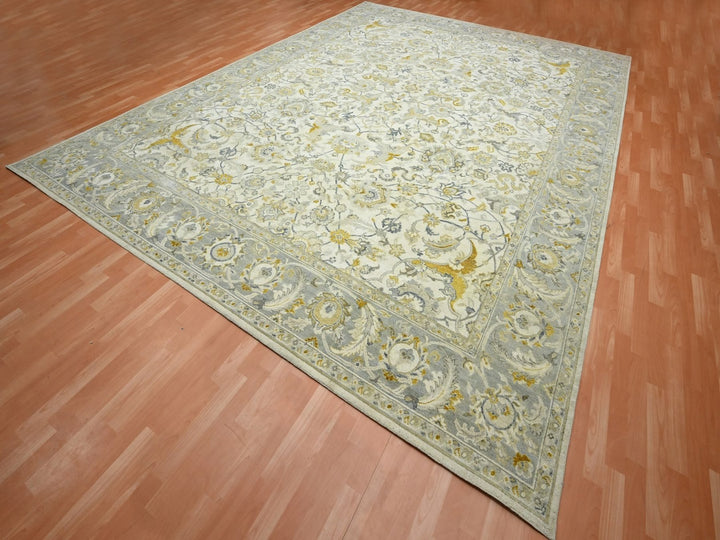 12'2" x 15'6" New Hand Knotted Ivory Wool Rectangle Oriental Rug - MOA10275825