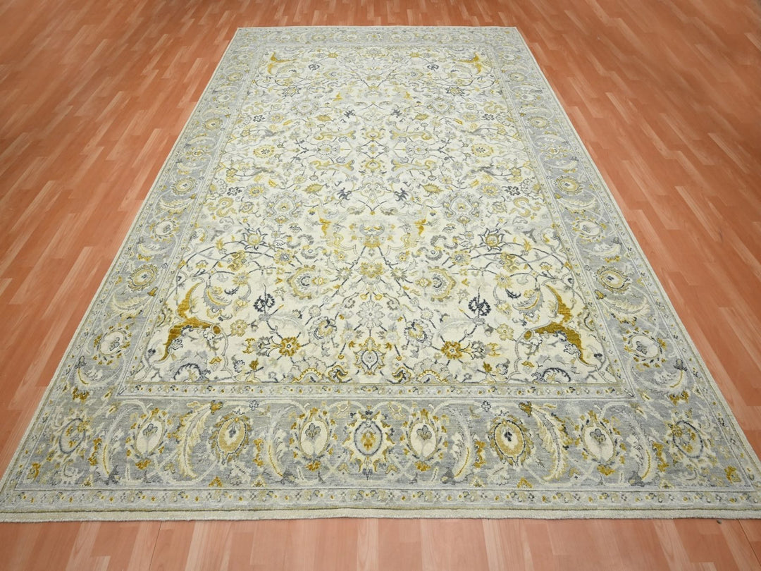 9'1" x 12'1" New Hand Knotted Ivory Wool Rectangle Oriental Rug - MOA10275826