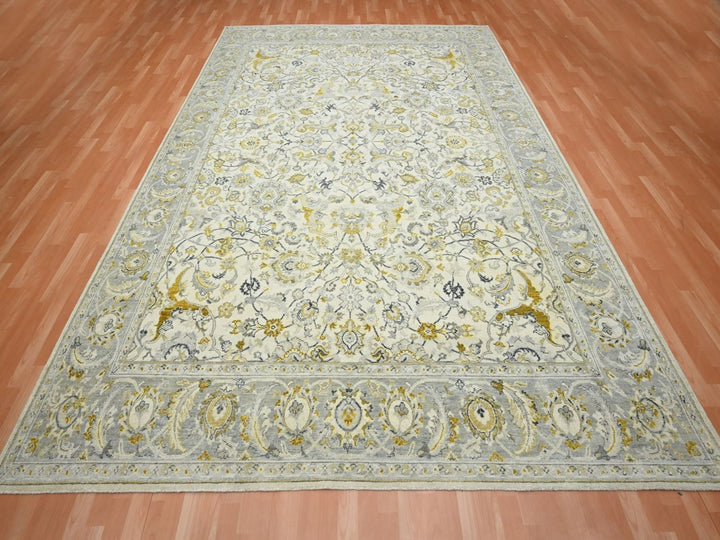 9'1" x 12'1" New Hand Knotted Ivory Wool Rectangle Oriental Rug - MOA10275826