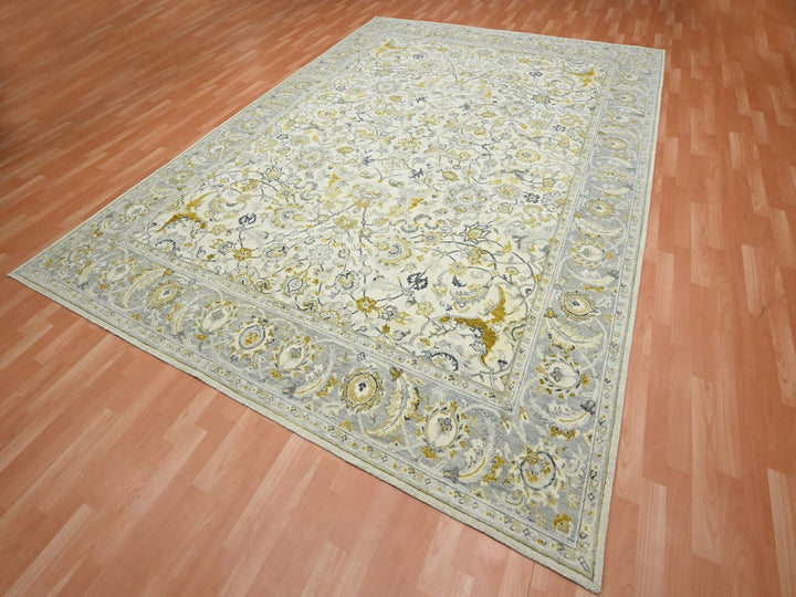 9'1" x 12'1" New Hand Knotted Ivory Wool Rectangle Oriental Rug - MOA10275826