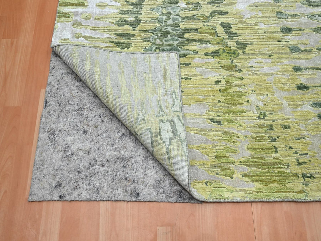 9'11" x 14'2" New Hand Knotted Green Silk Rectangle Oriental Rug - MOA10275833