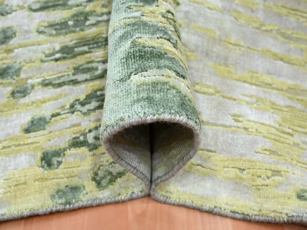 9'11" x 14'2" New Hand Knotted Green Silk Rectangle Oriental Rug - MOA10275833