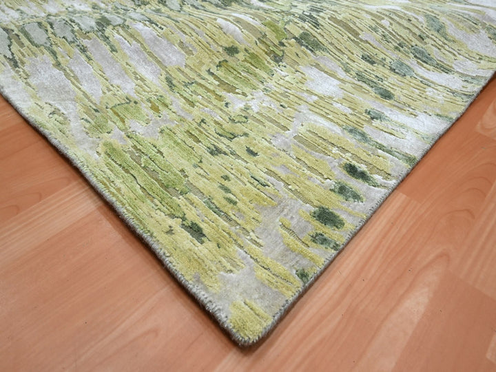 9'11" x 14'2" New Hand Knotted Green Silk Rectangle Oriental Rug - MOA10275833