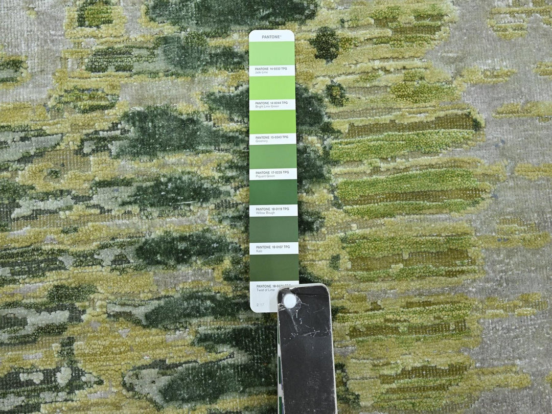 9'11" x 14'2" New Hand Knotted Green Silk Rectangle Oriental Rug - MOA10275833