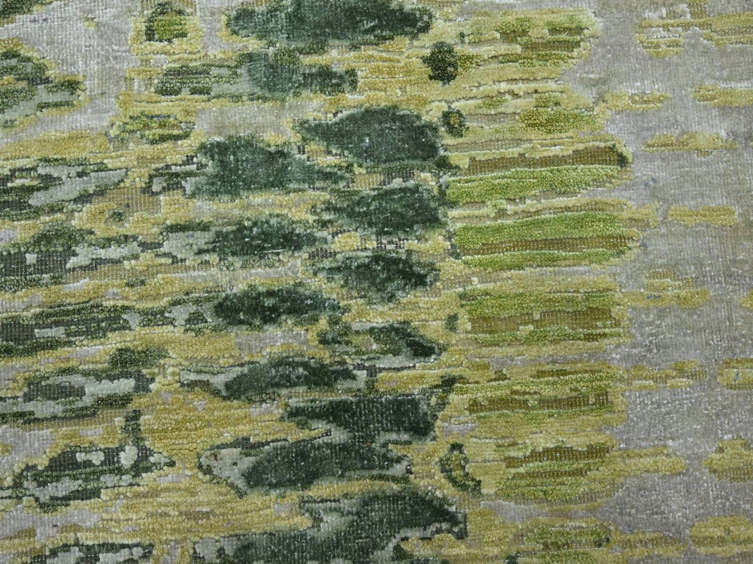 9'11" x 14'2" New Hand Knotted Green Silk Rectangle Oriental Rug - MOA10275833