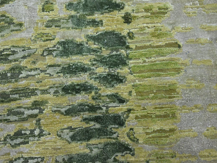 9'11" x 14'2" New Hand Knotted Green Silk Rectangle Oriental Rug - MOA10275833