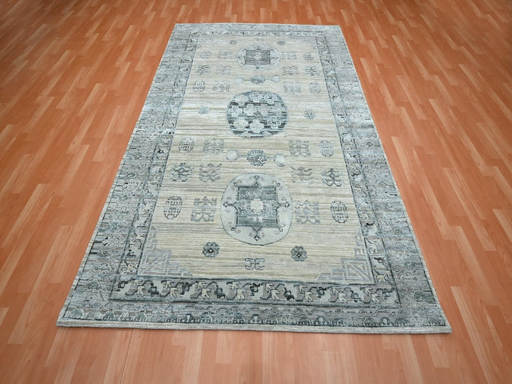 6'1" x 9'3" New Hand Knotted Beige Silk Rectangle Oriental Rug - MOA10275834