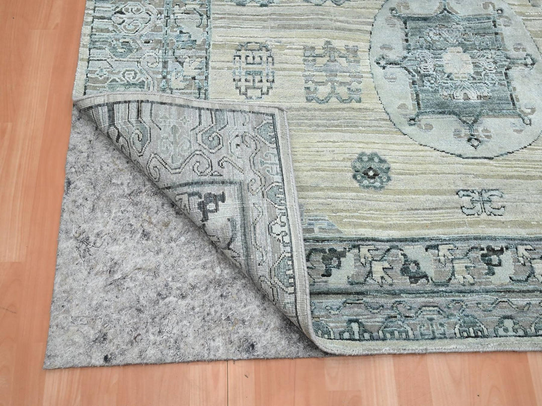 6'1" x 9'3" New Hand Knotted Beige Silk Rectangle Oriental Rug - MOA10275834