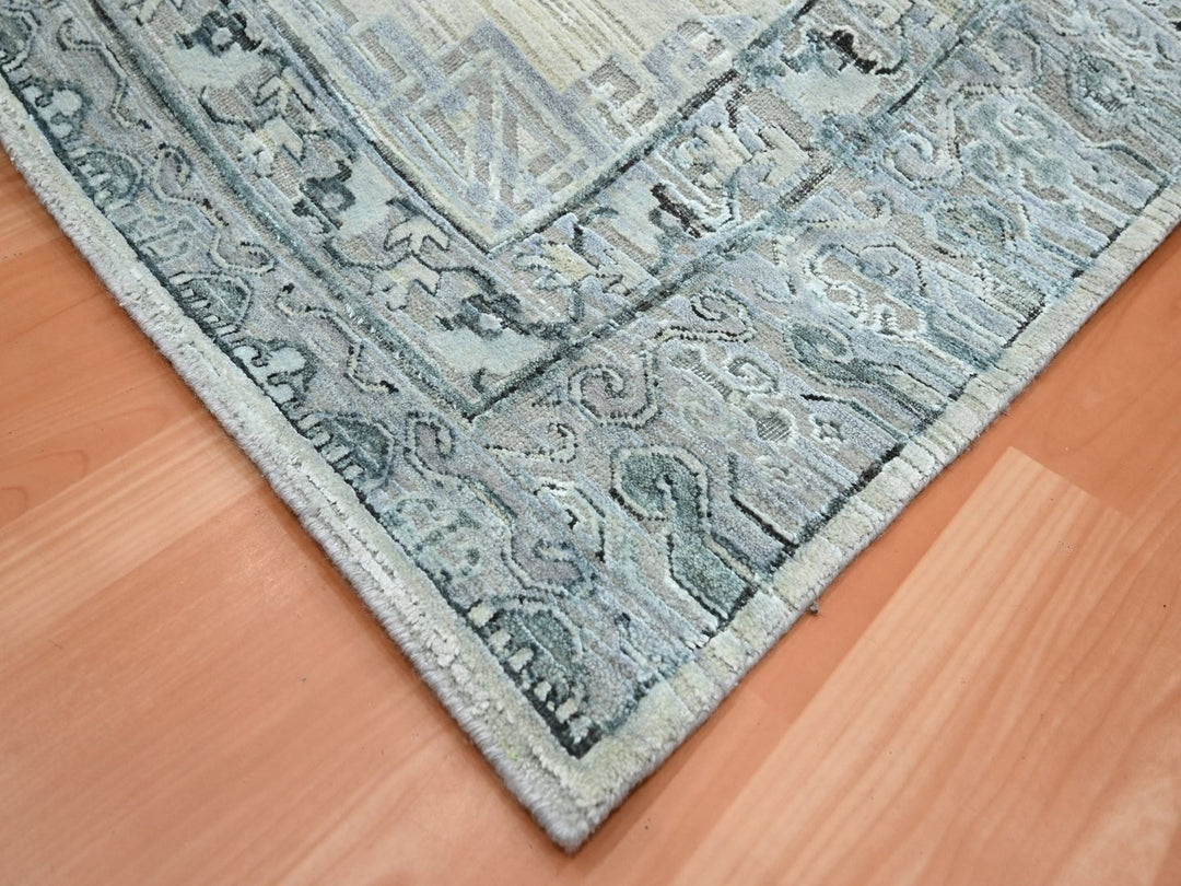 6'1" x 9'3" New Hand Knotted Beige Silk Rectangle Oriental Rug - MOA10275834