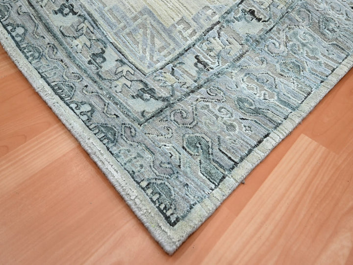 6'1" x 9'3" New Hand Knotted Beige Silk Rectangle Oriental Rug - MOA10275834