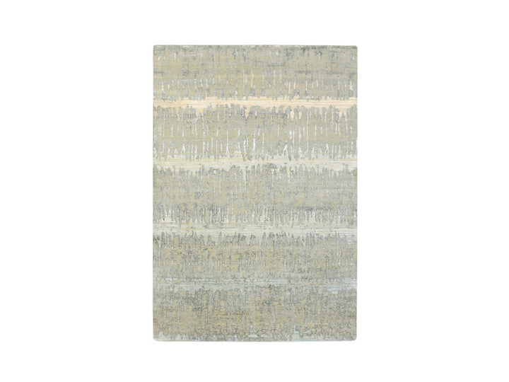 6'0" x 8'11" New Hand Knotted Grey Wool & Silk Rectangle Oriental Rug - MOA10275835