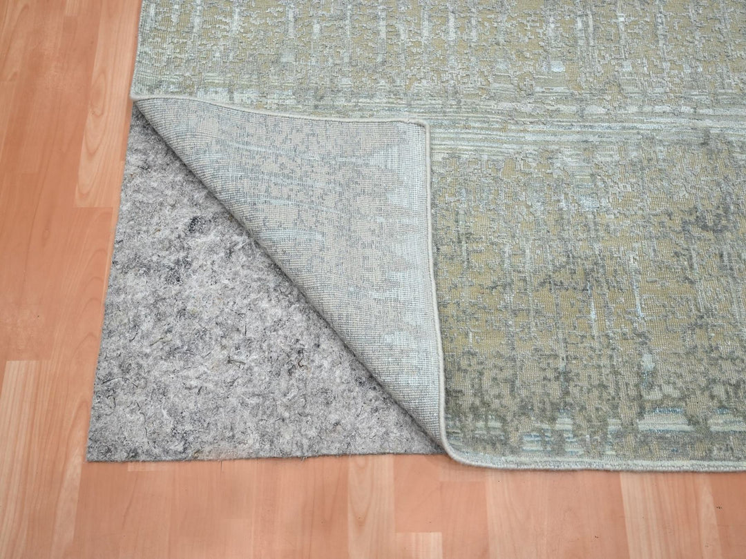 6'0" x 8'11" New Hand Knotted Grey Wool & Silk Rectangle Oriental Rug - MOA10275835