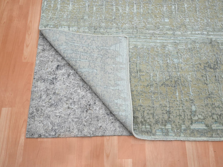 6'0" x 8'11" New Hand Knotted Grey Wool & Silk Rectangle Oriental Rug - MOA10275835