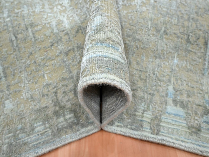 6'0" x 8'11" New Hand Knotted Grey Wool & Silk Rectangle Oriental Rug - MOA10275835