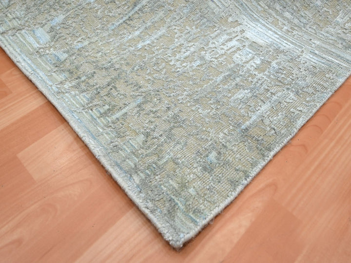 6'0" x 8'11" New Hand Knotted Grey Wool & Silk Rectangle Oriental Rug - MOA10275835