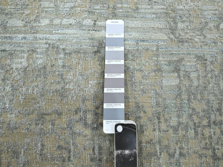 6'0" x 8'11" New Hand Knotted Grey Wool & Silk Rectangle Oriental Rug - MOA10275835