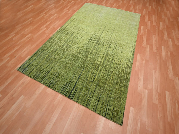 6'0" x 9'5" New Hand Knotted Green Wool Rectangle Oriental Rug - MOA10275836