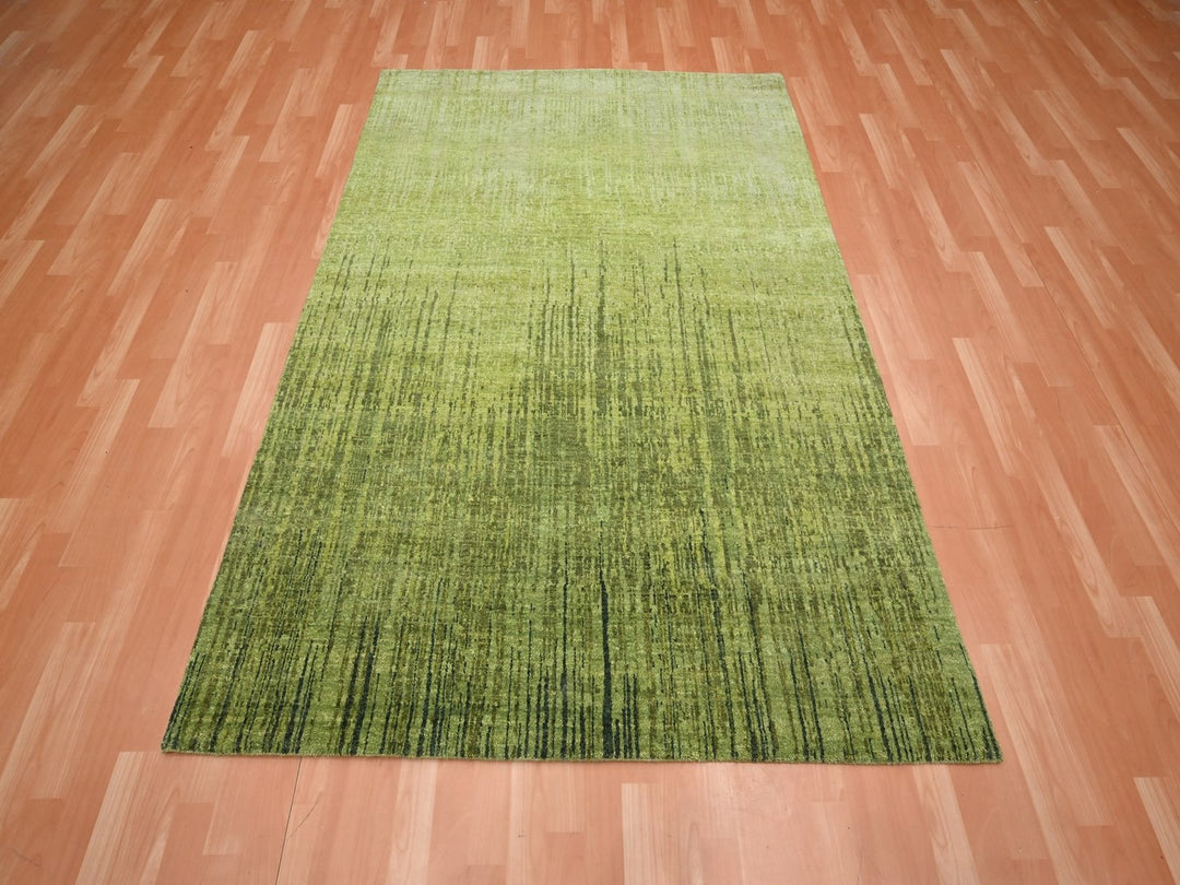 5'3" x 7'4" New Hand Knotted Green Wool Rectangle Oriental Rug - MOA10275837