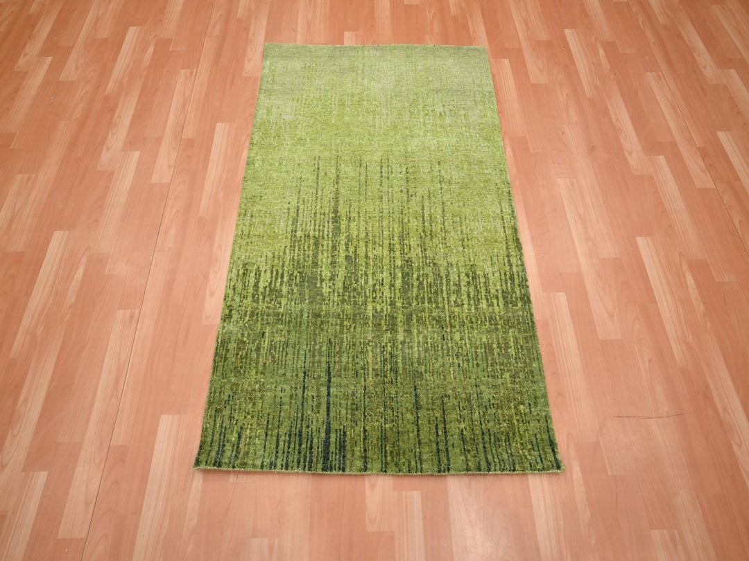 3'1" x 5'1" New Hand Knotted Green Wool Rectangle Oriental Rug - MOA10275838