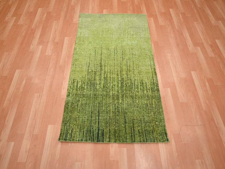 3'1" x 5'1" New Hand Knotted Green Wool Rectangle Oriental Rug - MOA10275838