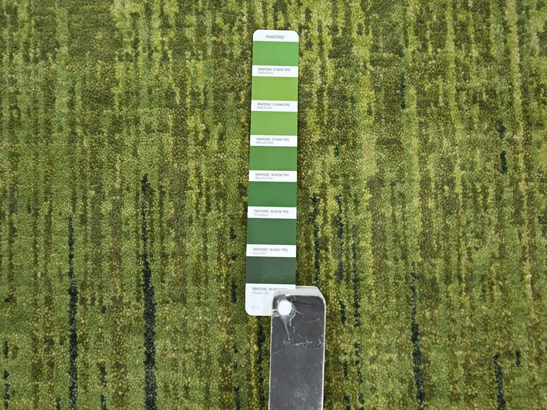 3'1" x 5'1" New Hand Knotted Green Wool Rectangle Oriental Rug - MOA10275838