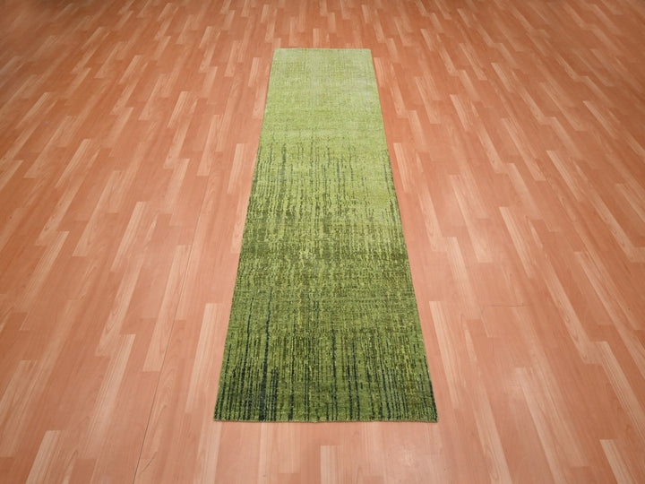 2'7" x 8'5" New Hand Knotted Green Wool Runner Oriental Rug - MOA10275839