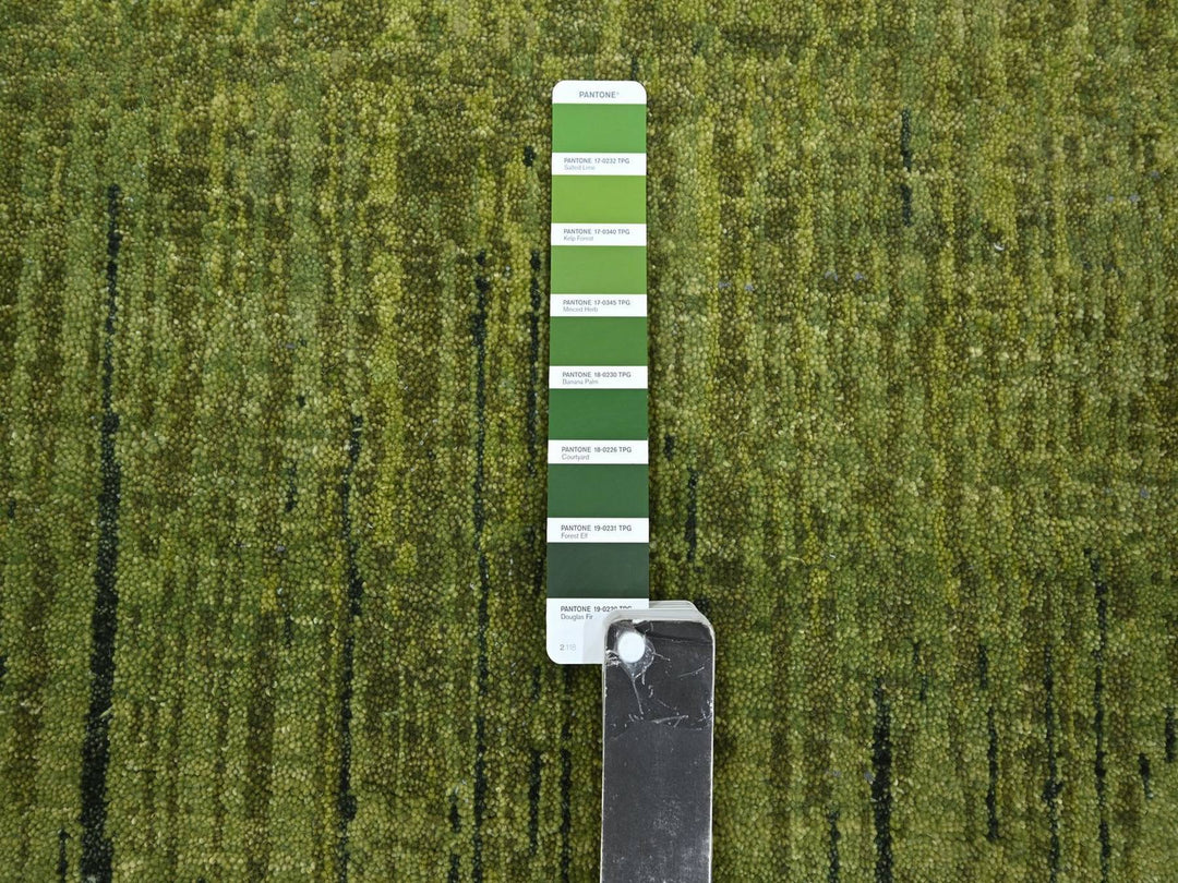 2'6" x 6'2" New Hand Knotted Green Wool Runner Oriental Rug - MOA10275841