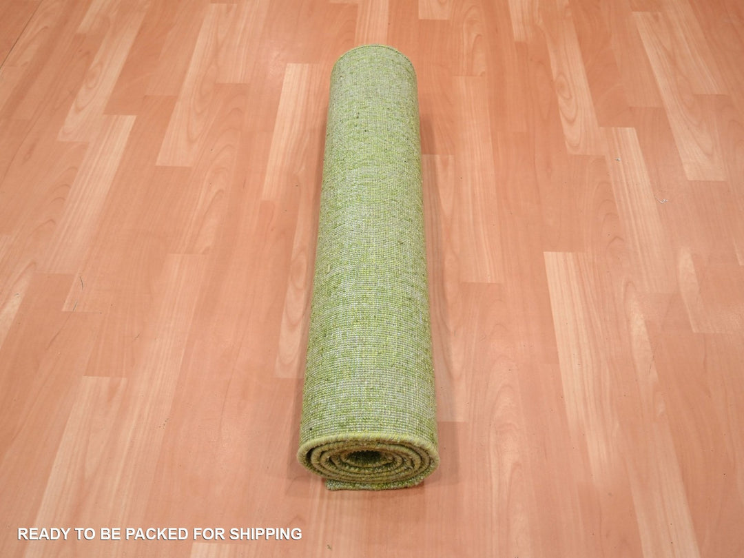 2'6" x 6'2" New Hand Knotted Green Wool Runner Oriental Rug - MOA10275841