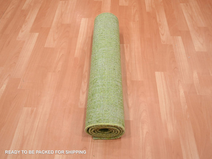 2'6" x 6'2" New Hand Knotted Green Wool Runner Oriental Rug - MOA10275841