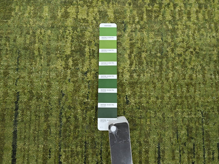 2'7" x 6'1" New Hand Knotted Green Wool Runner Oriental Rug - MOA10275842