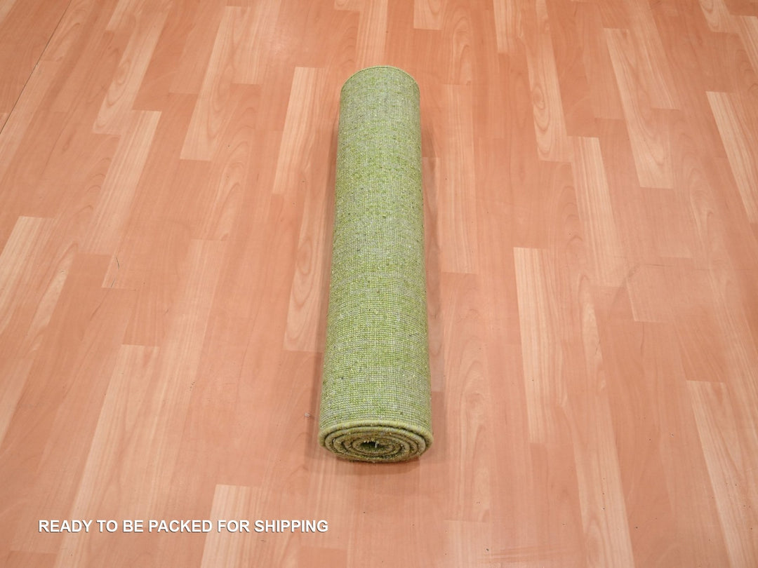 2'7" x 6'1" New Hand Knotted Green Wool Runner Oriental Rug - MOA10275842