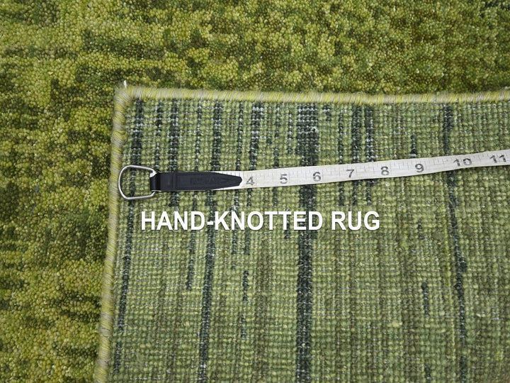 2'7" x 6'1" New Hand Knotted Green Wool Runner Oriental Rug - MOA10275842