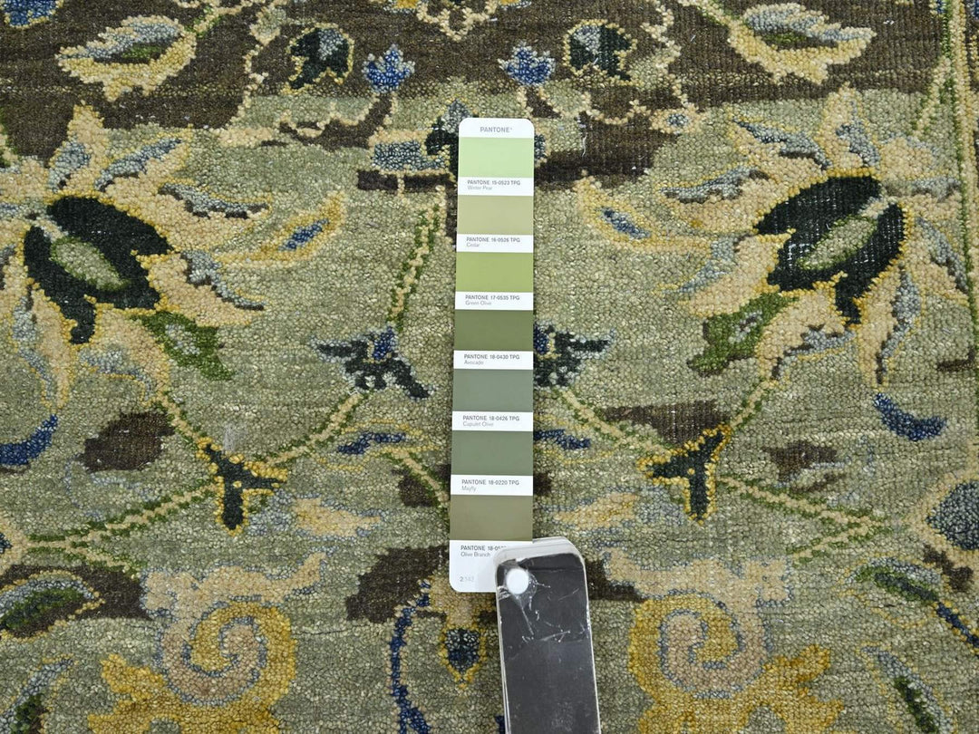 2'7" x 13'10" New Hand Knotted Green Wool Runner Oriental Rug - MOA10275843