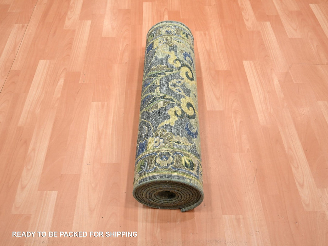 2'7" x 13'10" New Hand Knotted Green Wool Runner Oriental Rug - MOA10275843