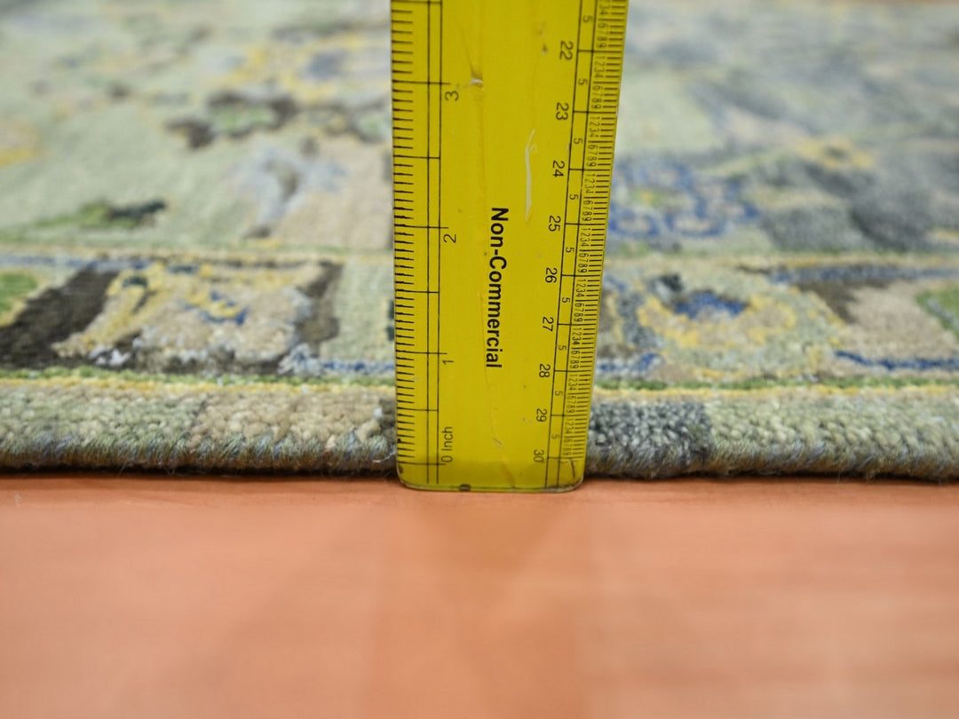 2'7" x 13'10" New Hand Knotted Green Wool Runner Oriental Rug - MOA10275843