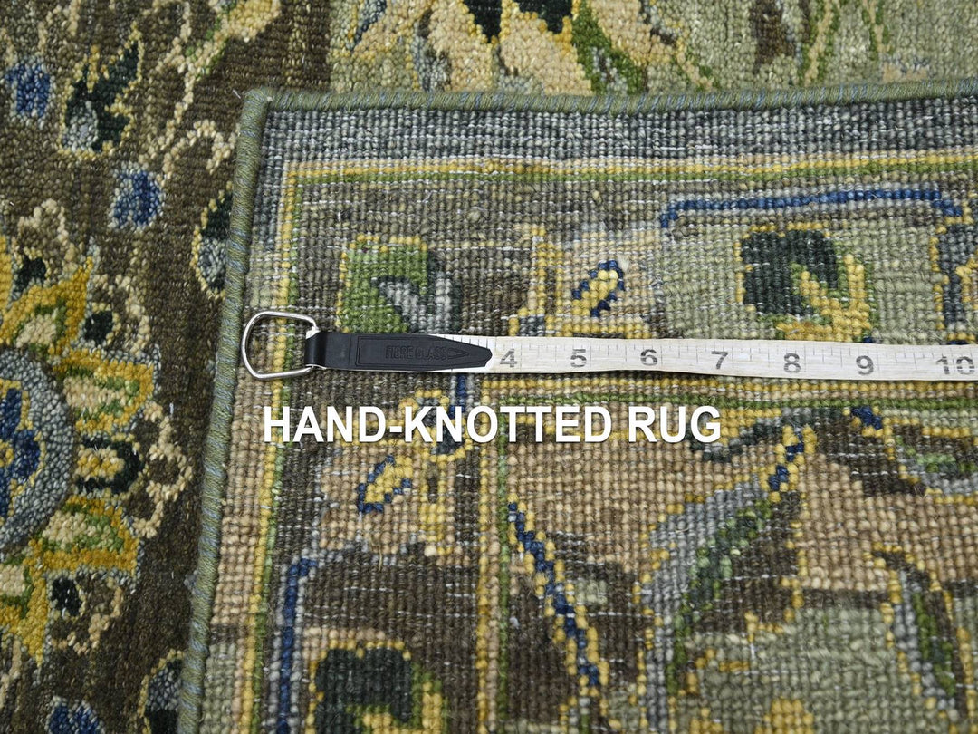 2'7" x 13'10" New Hand Knotted Green Wool Runner Oriental Rug - MOA10275843