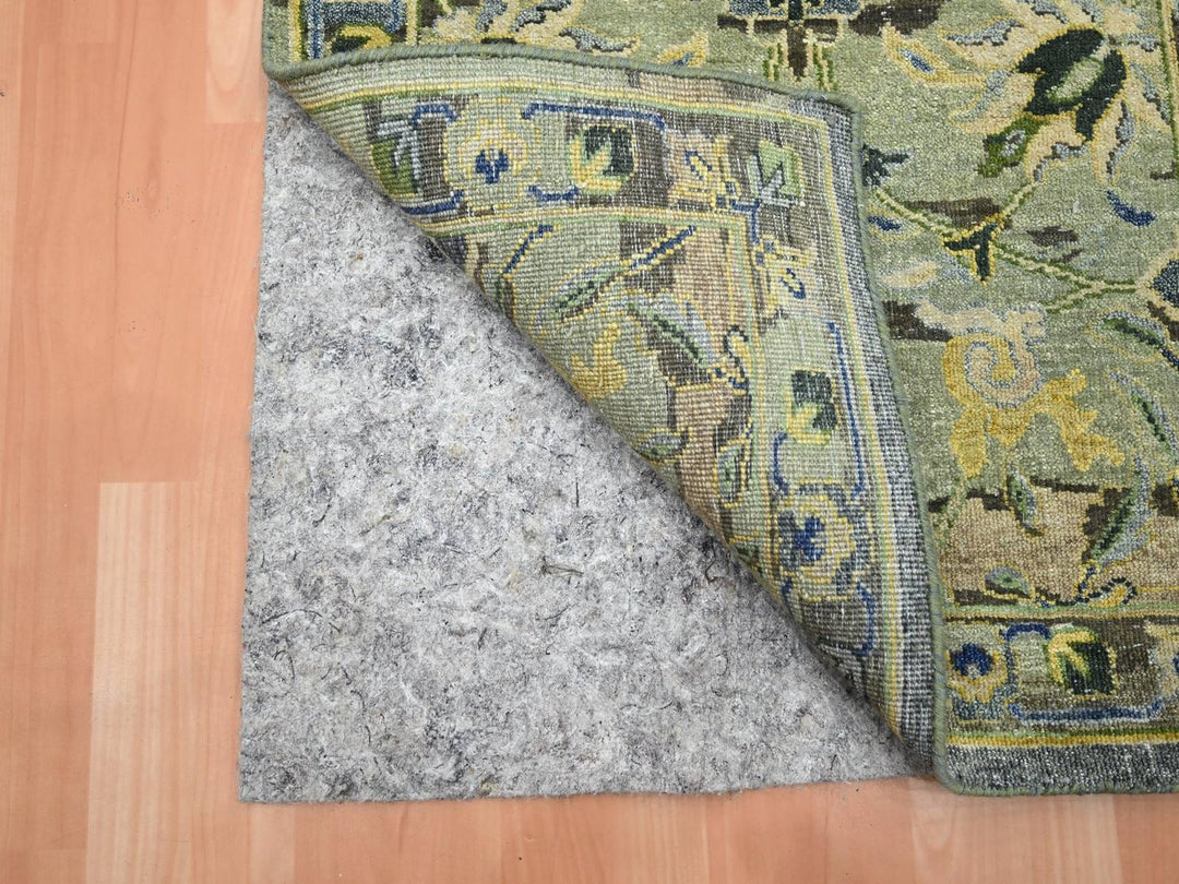 2'7" x 13'9" New Hand Knotted Green Wool Runner Oriental Rug - MOA10275844