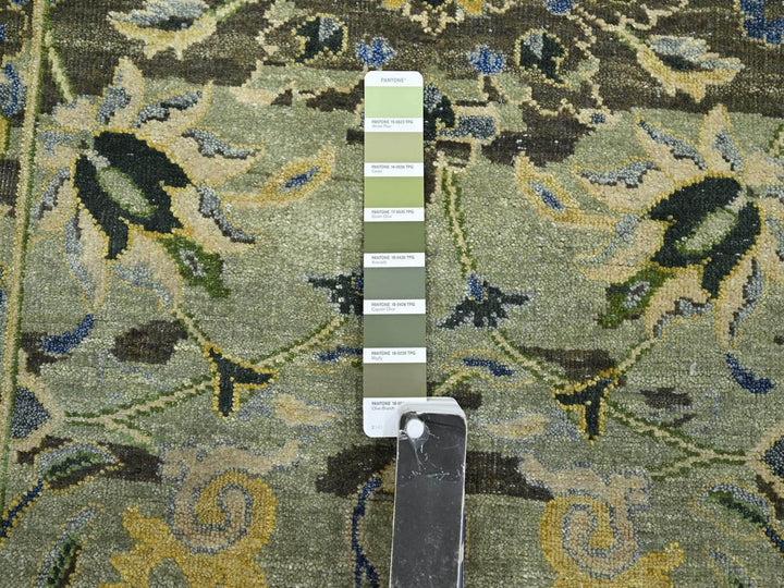 2'7" x 13'9" New Hand Knotted Green Wool Runner Oriental Rug - MOA10275844