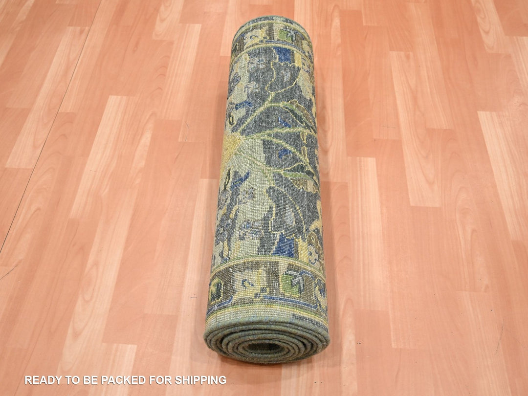 2'7" x 13'9" New Hand Knotted Green Wool Runner Oriental Rug - MOA10275844